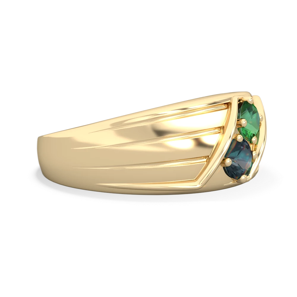 Lab Emerald Men's Streamline 14K Yellow Gold ring R0460