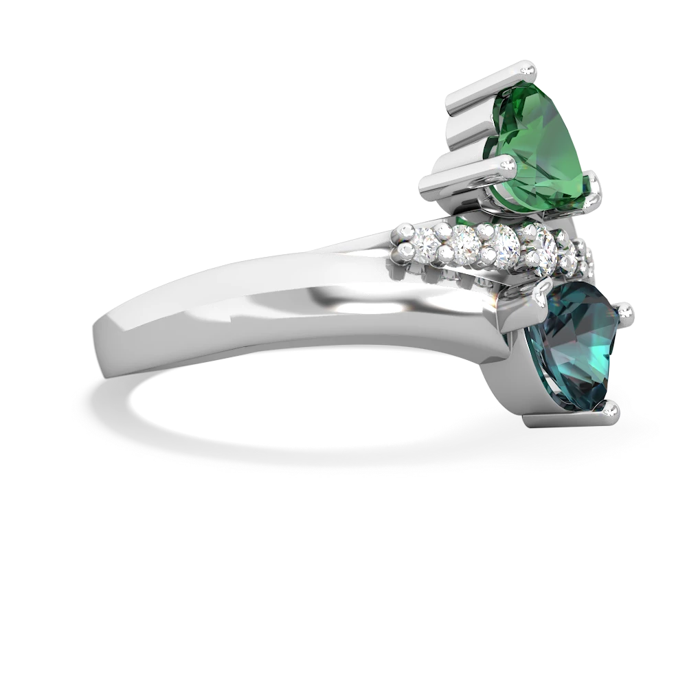 Lab Emerald Heart To Heart 14K White Gold ring R2064