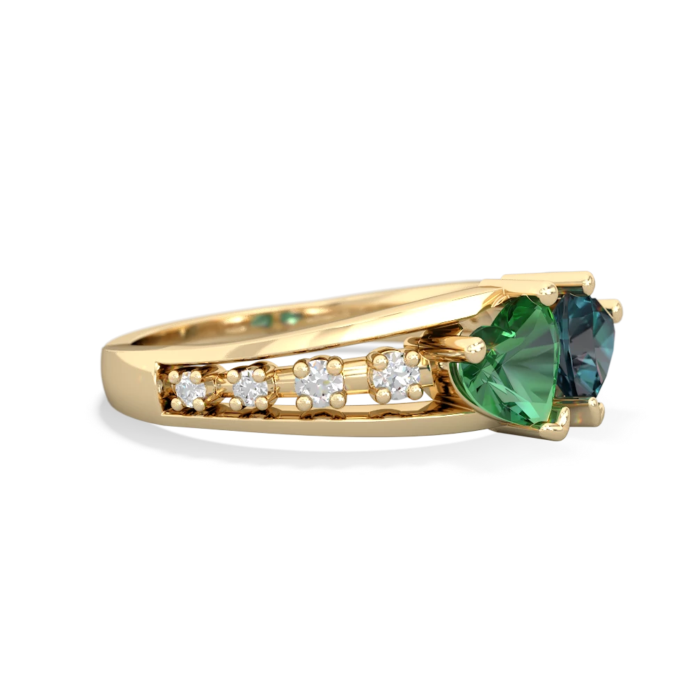 Lab Emerald Heart To Heart 14K Yellow Gold ring R3342