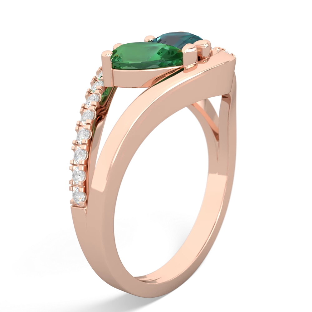 Lab Emerald Nestled Heart Keepsake 14K Rose Gold ring R5650