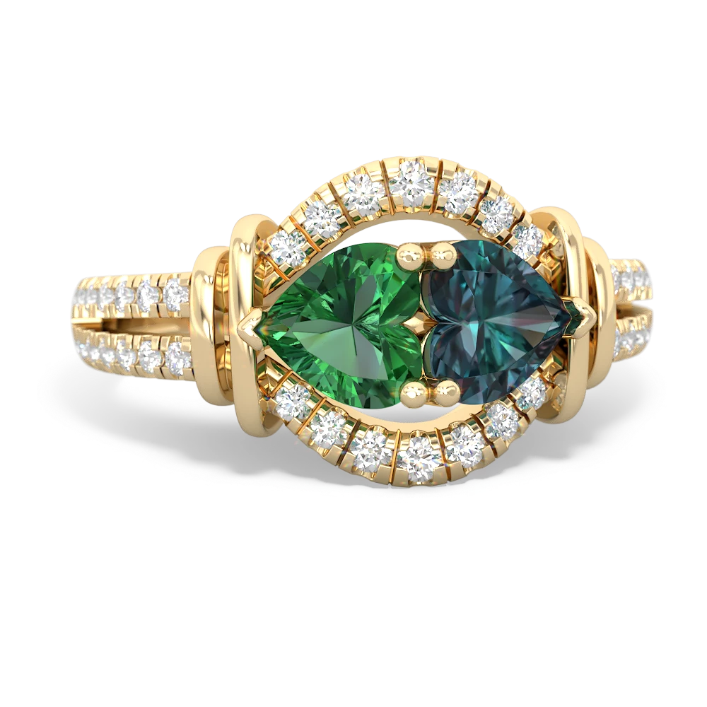 Lab Emerald Art-Deco Keepsake 14K Yellow Gold ring R5630