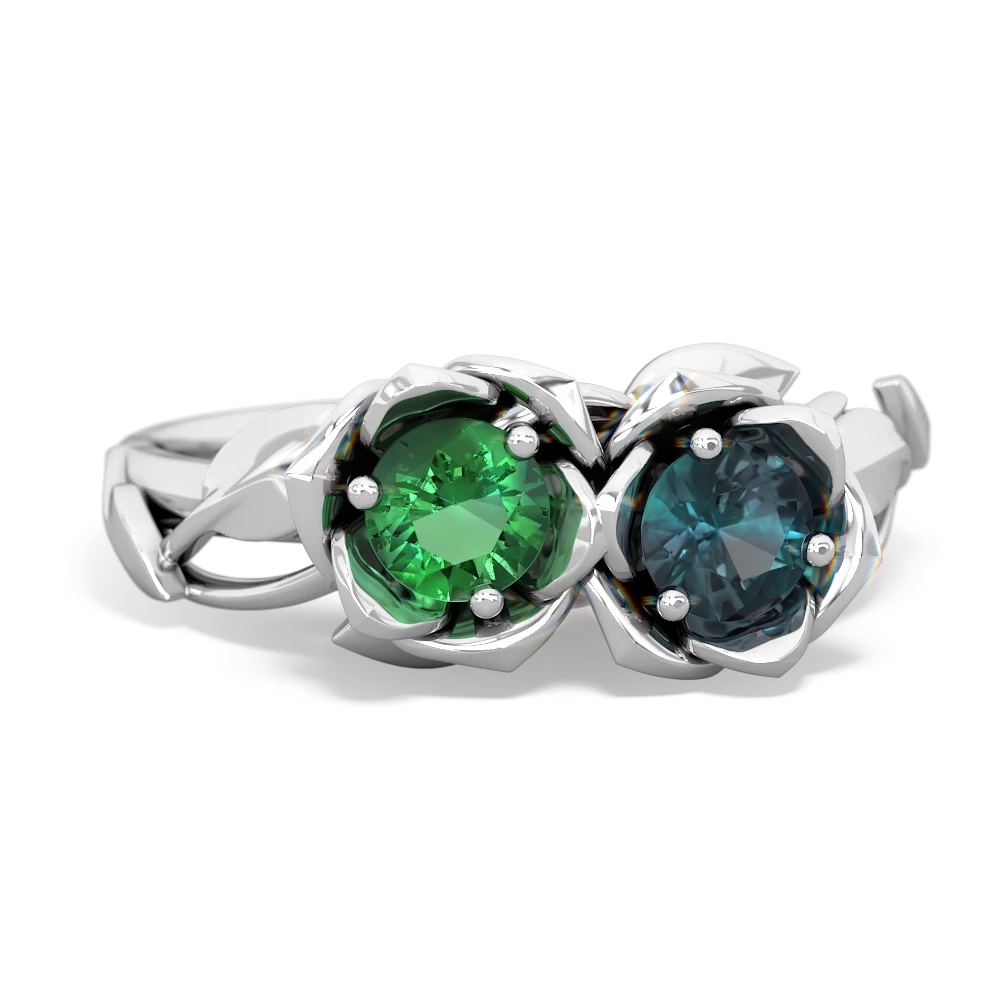 Lab Emerald Rose Garden 14K White Gold ring R5510