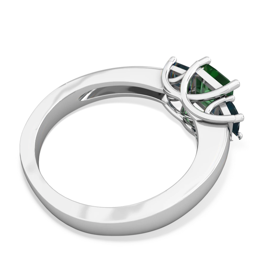 Lab Emerald Three Stone Trellis 14K White Gold ring R4015