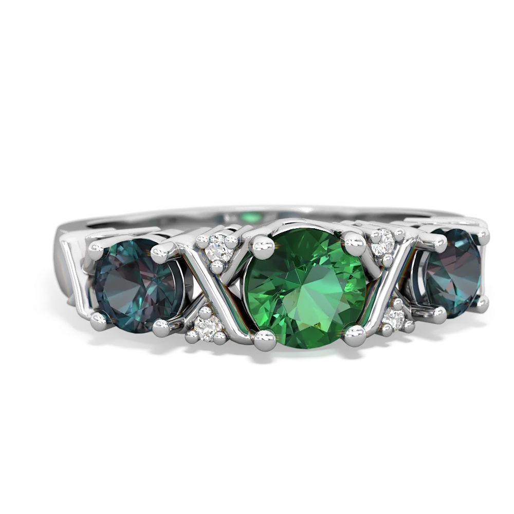 Lab Emerald Hugs And Kisses 14K White Gold ring R5016