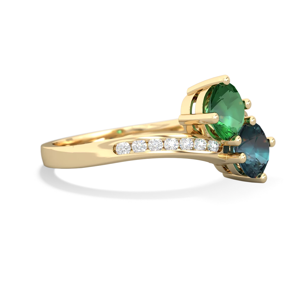 Lab Emerald Channel Set Two Stone 14K Yellow Gold ring R5303