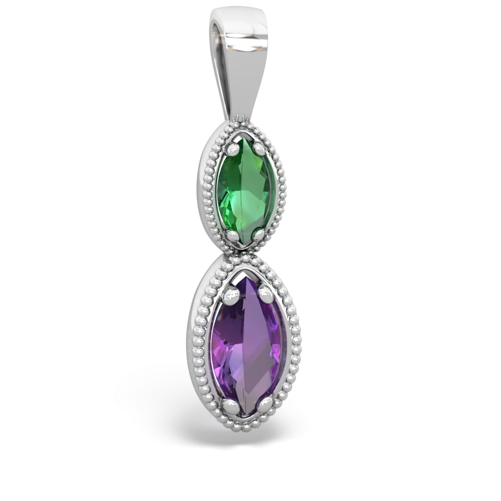 Lab Emerald Antique-Style Halo 14K White Gold pendant P5700