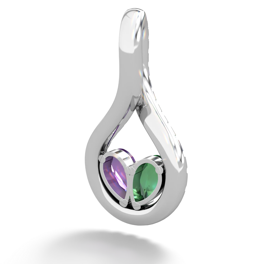 Lab Emerald Pave Twist 'One Heart' 14K White Gold pendant P5360