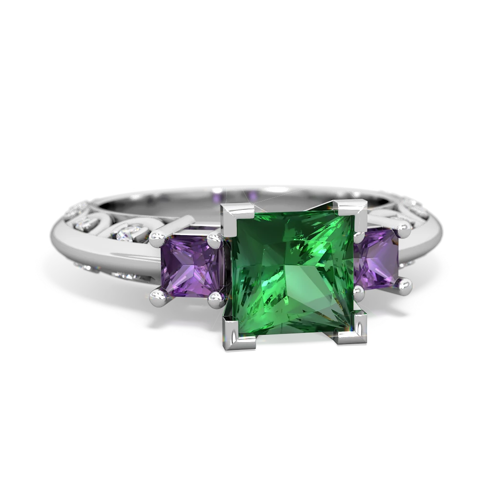 Lab Emerald Eternal Embrace Engagement 14K White Gold ring C2001