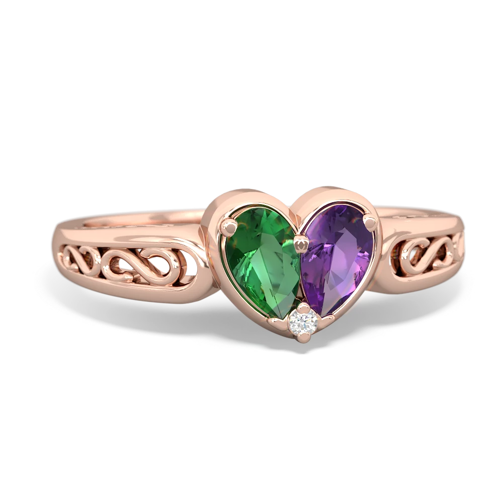 Lab Emerald Filligree 'One Heart' 14K Rose Gold ring R5070