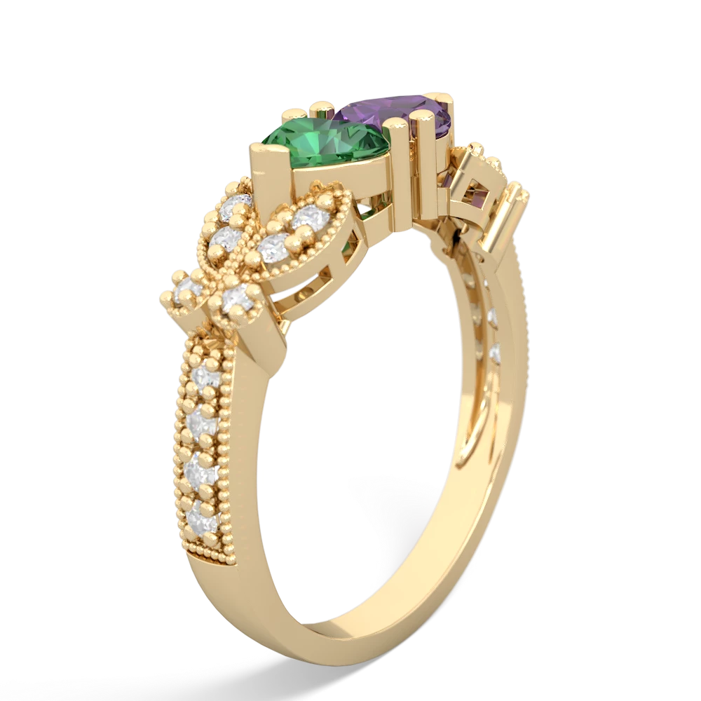 Lab Emerald Diamond Butterflies 14K Yellow Gold ring R5601