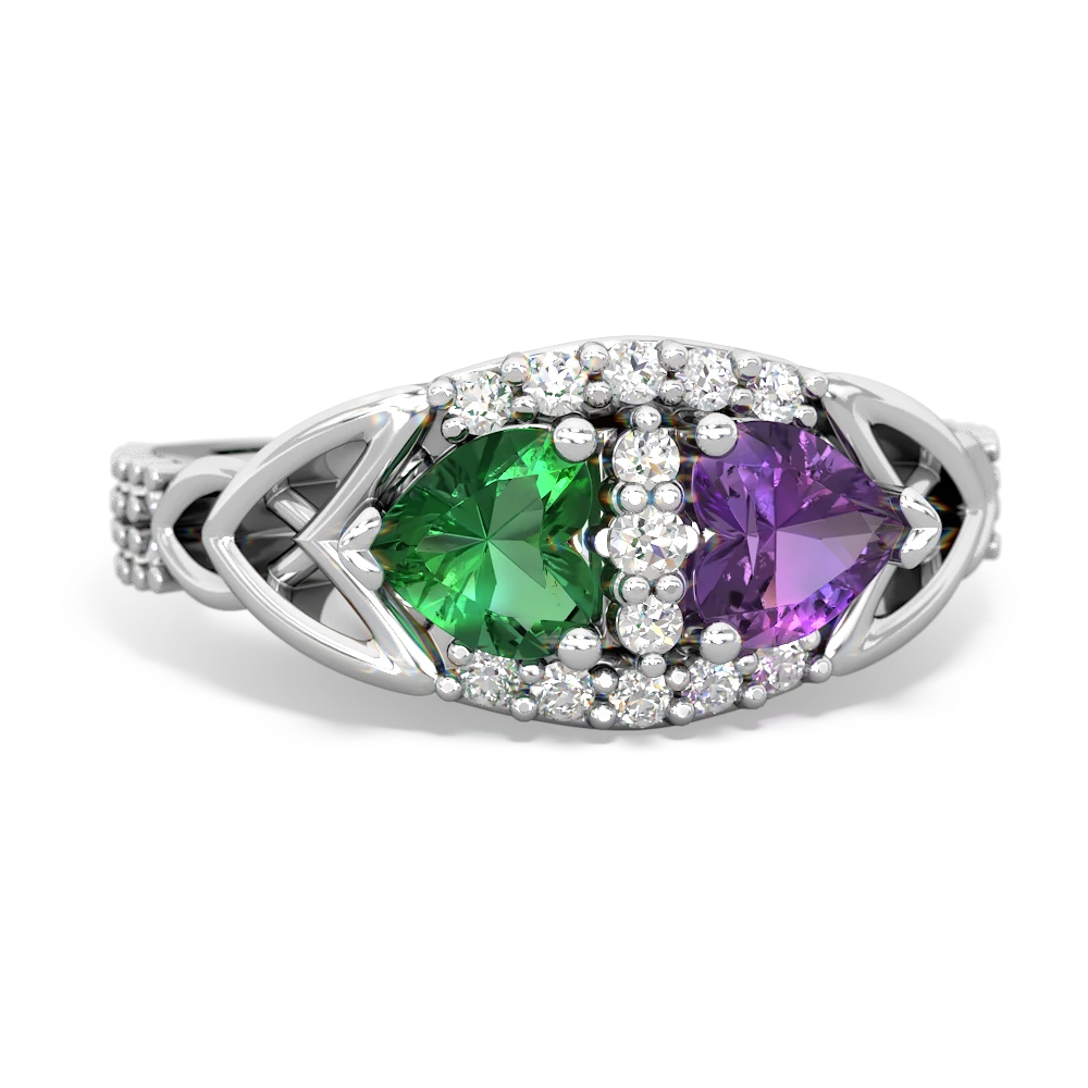 Lab Emerald Sparkling Celtic Knot 14K White Gold ring R2645