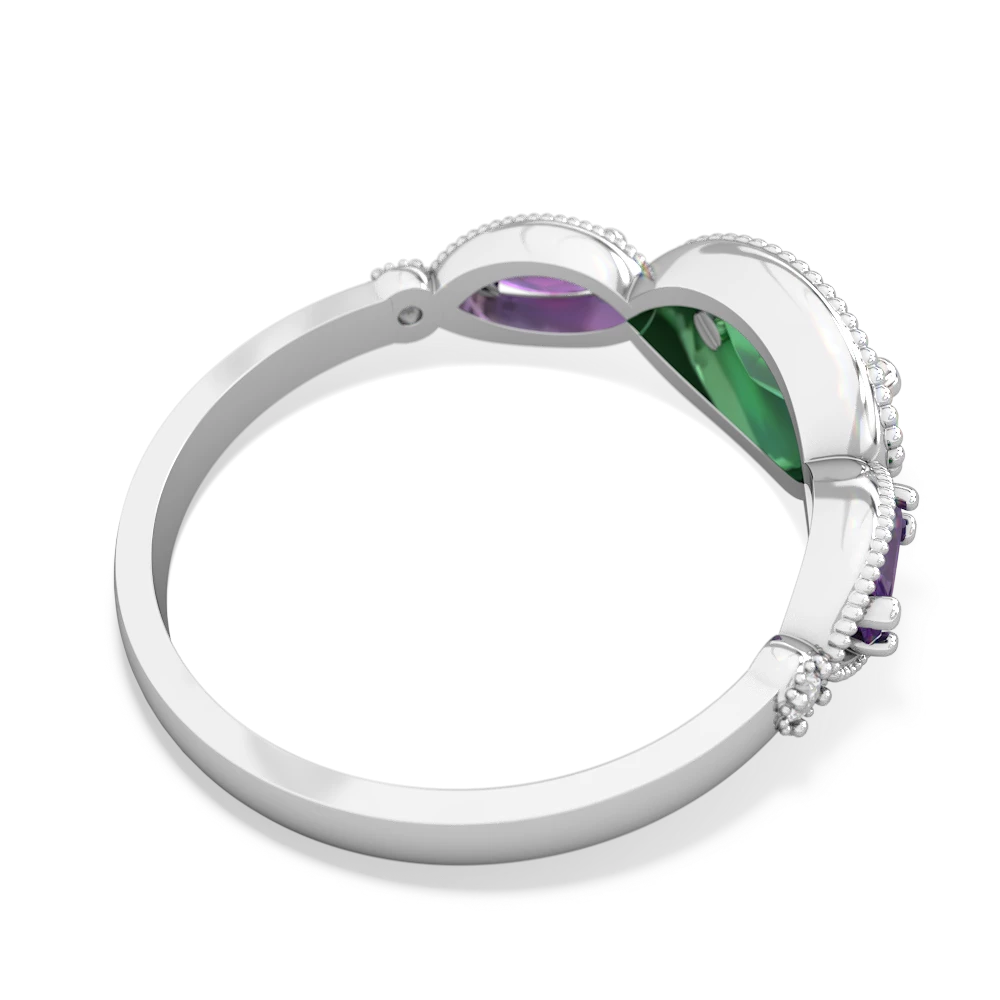 Lab Emerald Milgrain Marquise 14K White Gold ring R5700