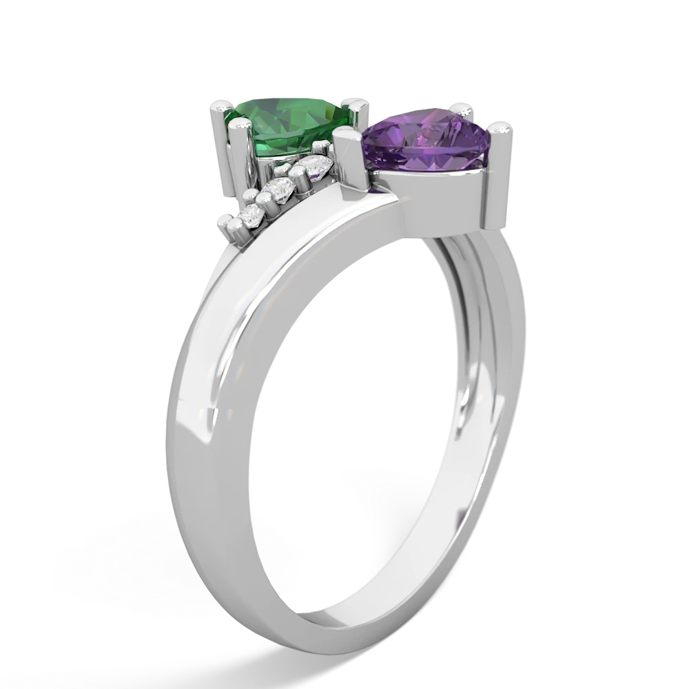 Lab Emerald Heart To Heart 14K White Gold ring R2064