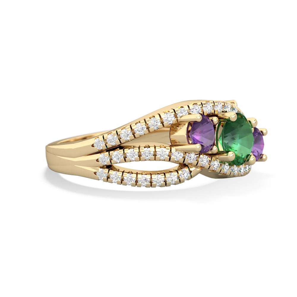 Lab Emerald Three Stone Aurora 14K Yellow Gold ring R3080