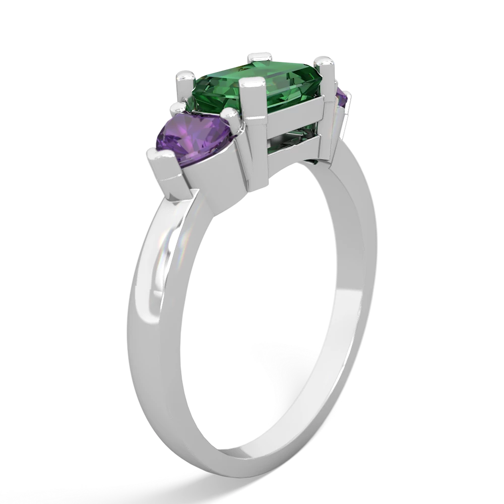 Lab Emerald Three Stone 14K White Gold ring R5235