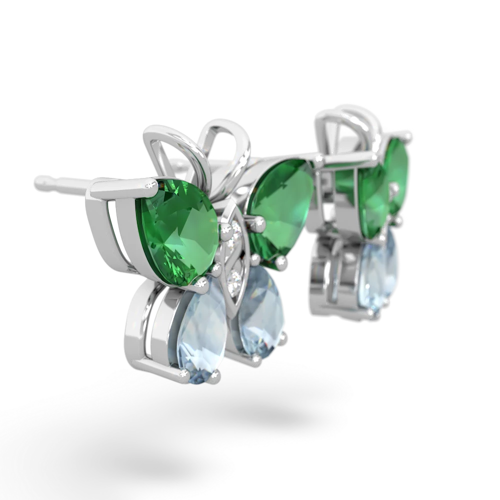 Lab Emerald Butterfly 14K White Gold earrings E2215