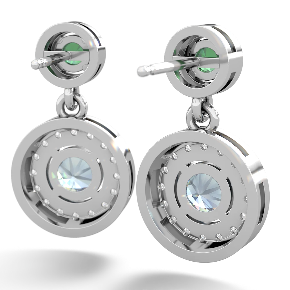 Lab Emerald Halo Dangle 14K White Gold earrings E5319