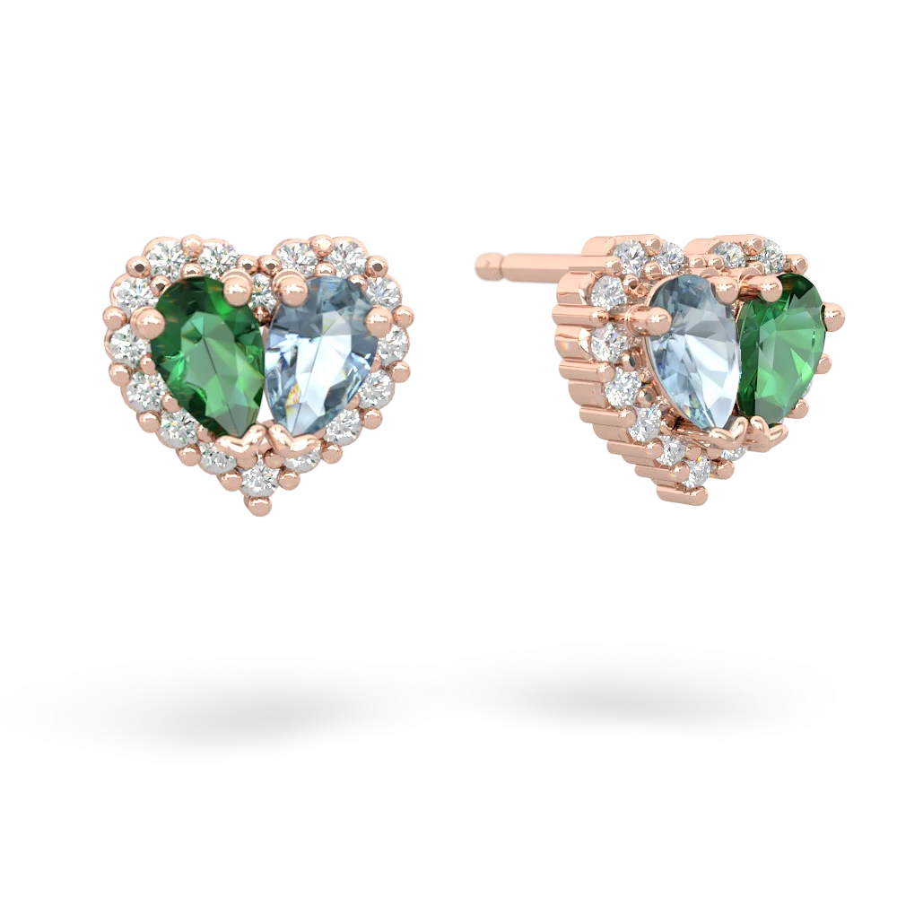 Lab Emerald Halo 14K Rose Gold earrings E7008