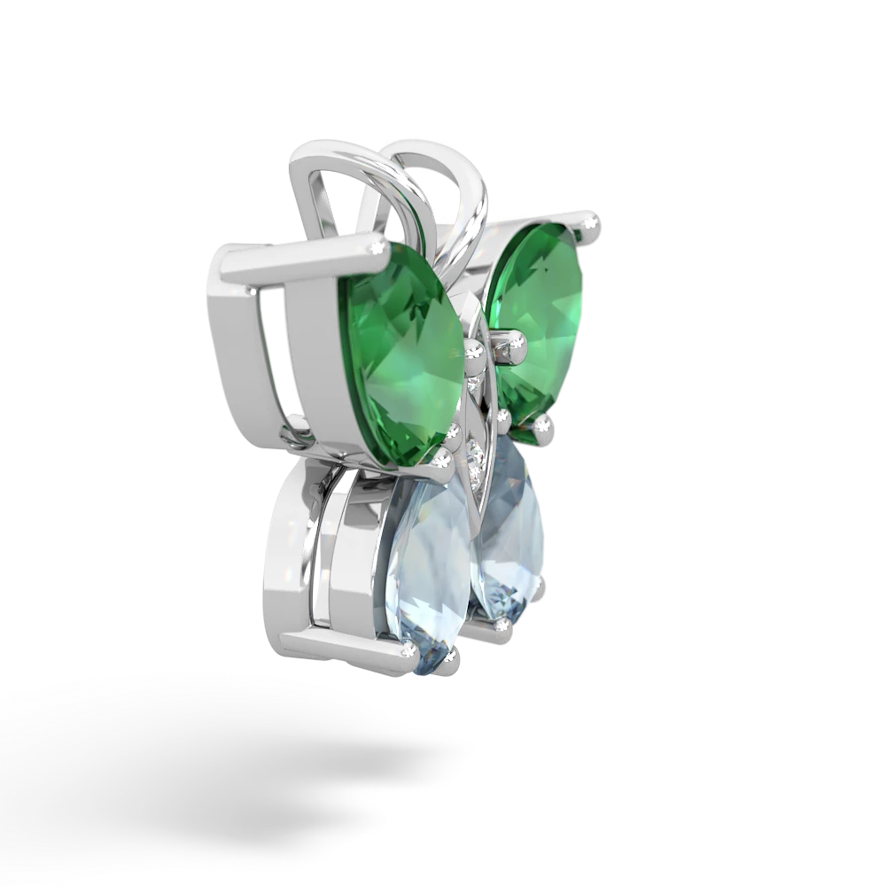 Lab Emerald Butterfly 14K White Gold pendant P2215