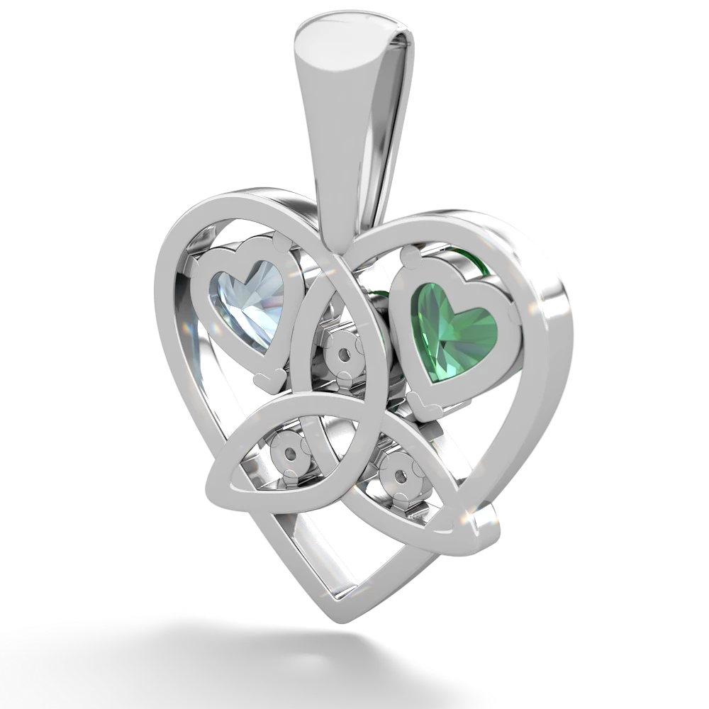 Lab Emerald Celtic Trinity Heart 14K White Gold pendant P5331