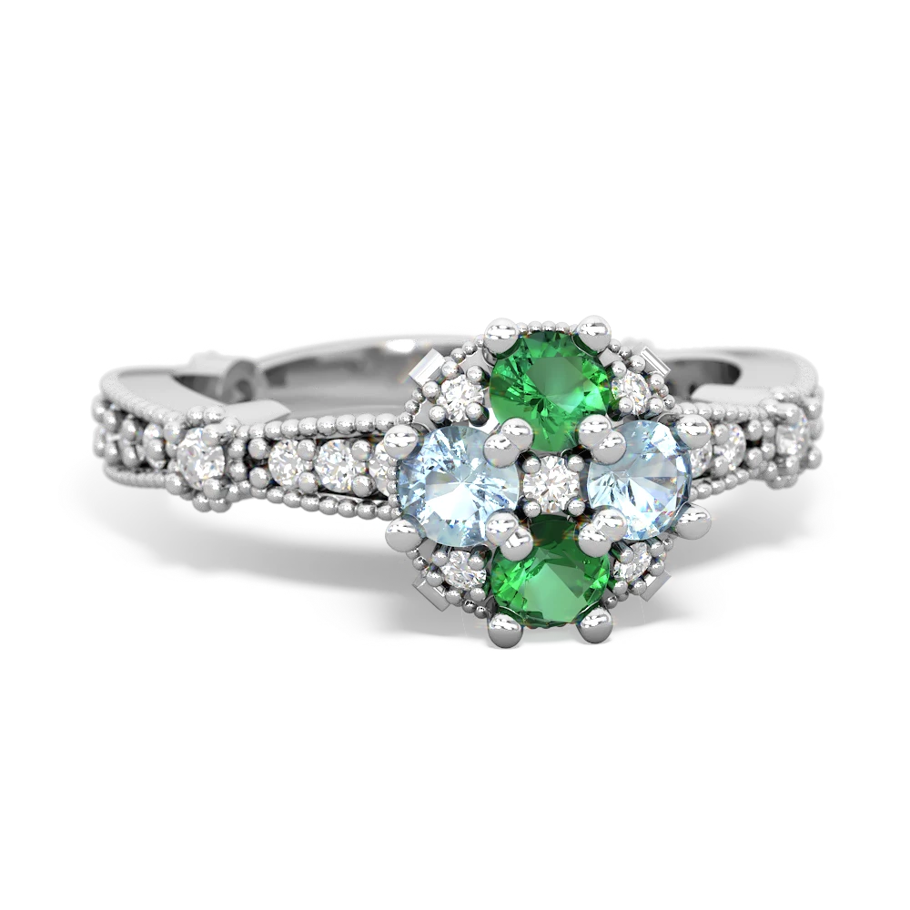 Lab Emerald Sparkling Tiara Cluster 14K White Gold ring R26293RD