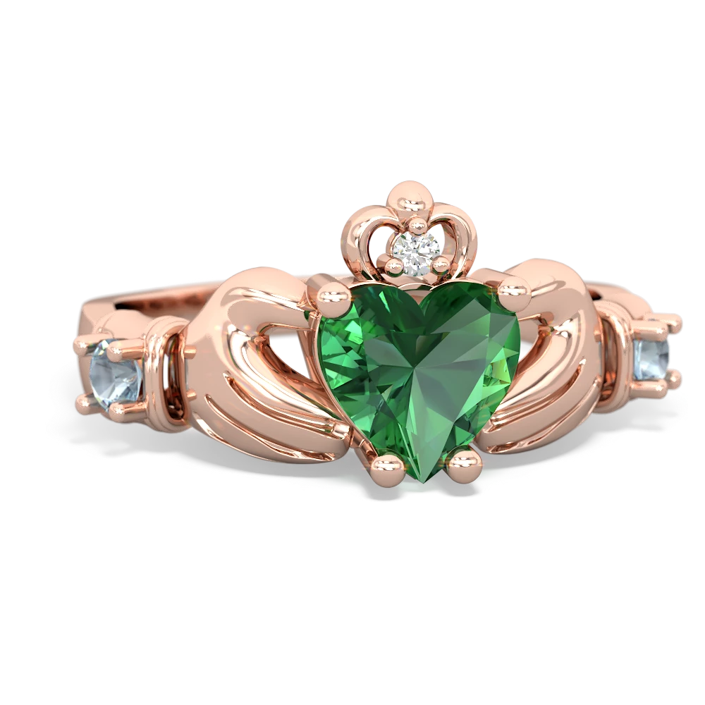 Lab Emerald Claddagh Keepsake 14K Rose Gold ring R5245