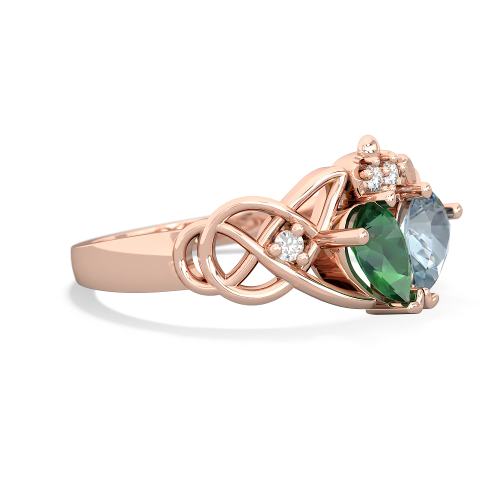 Lab Emerald 'One Heart' Celtic Knot Claddagh 14K Rose Gold ring R5322