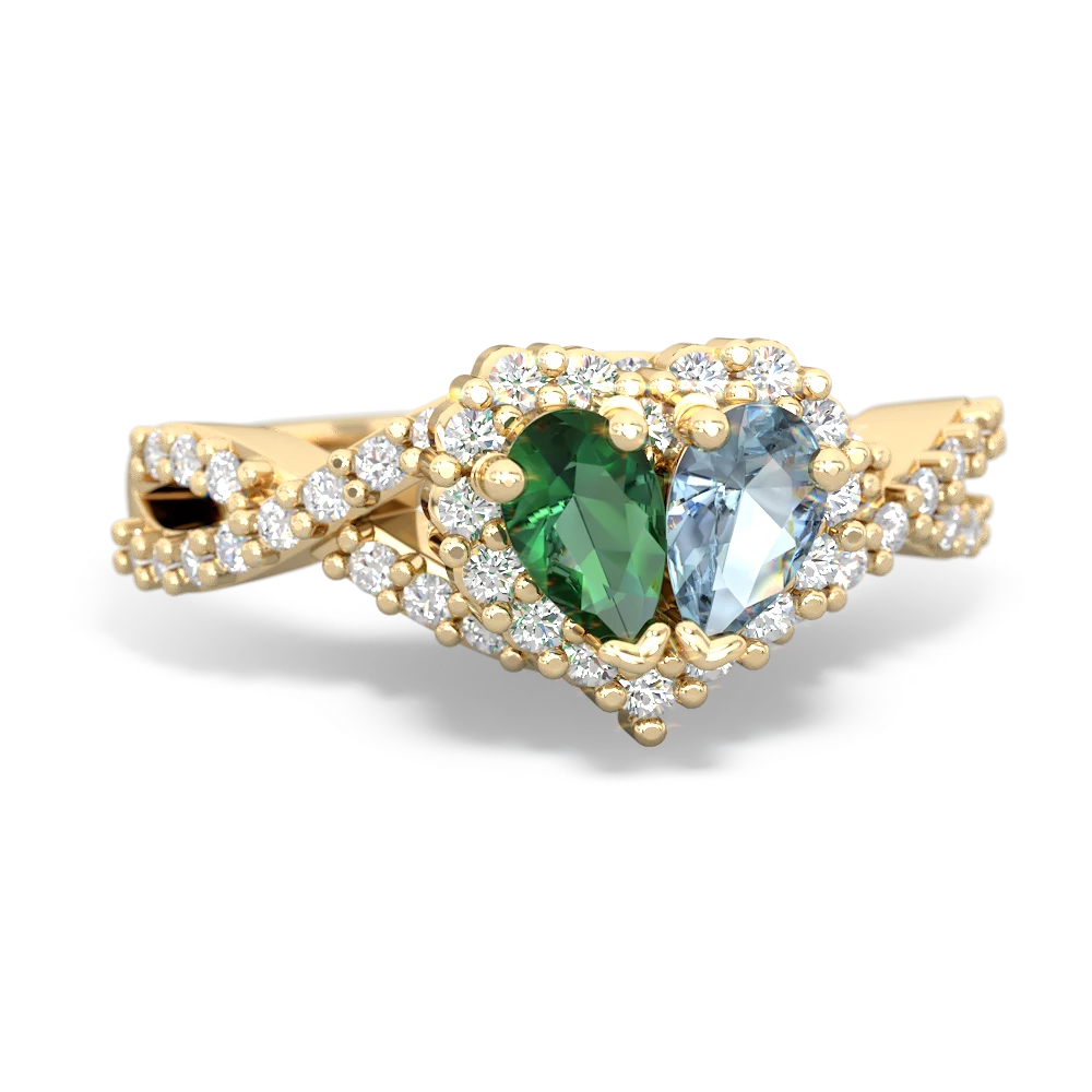 Lab Emerald Diamond Twist 'One Heart' 14K Yellow Gold ring R2640HRT