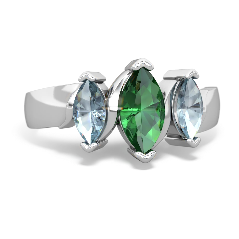 Lab Emerald Three Peeks 14K White Gold ring R2433