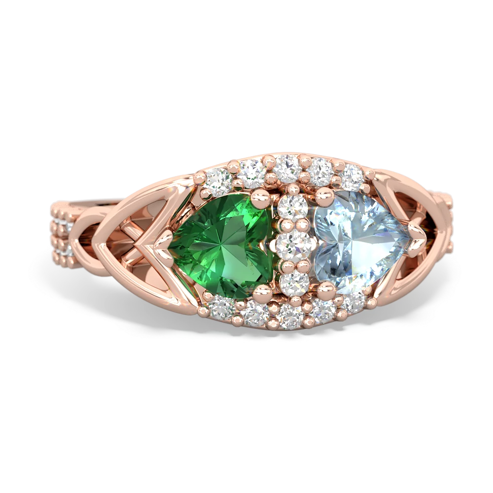 Lab Emerald Sparkling Celtic Knot 14K Rose Gold ring R2645