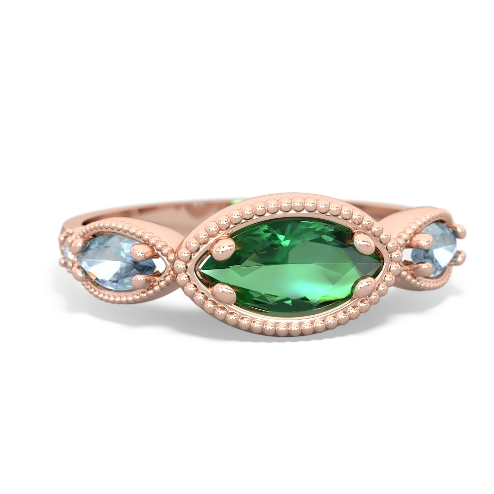 Lab Emerald Milgrain Marquise 14K Rose Gold ring R5700