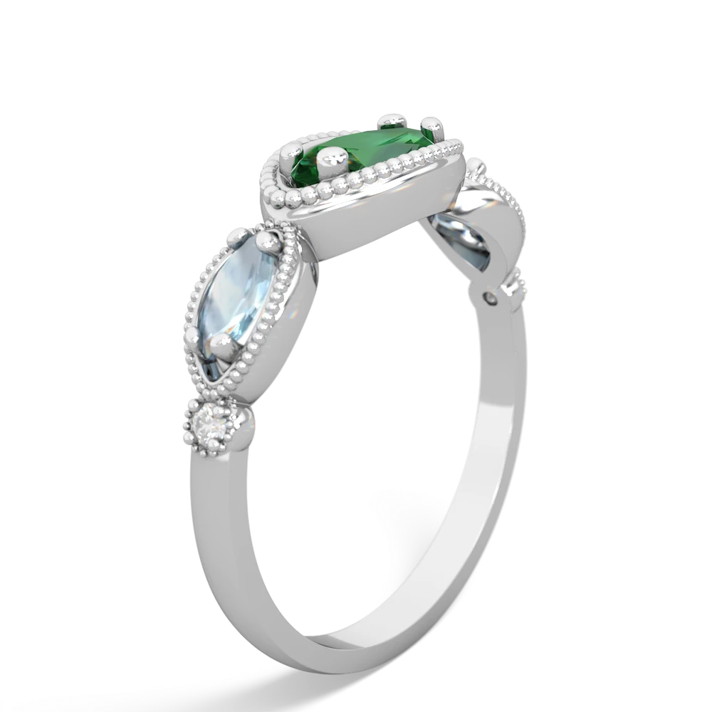 Lab Emerald Milgrain Marquise 14K White Gold ring R5700