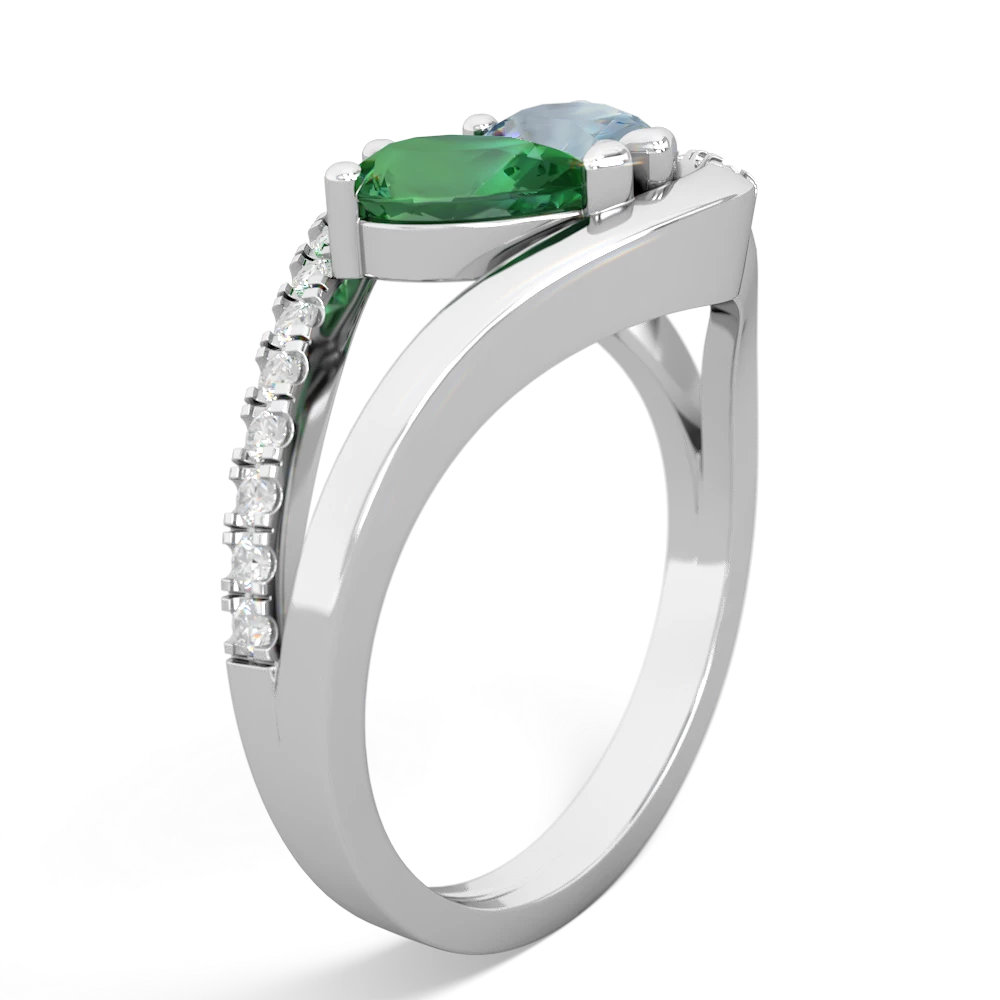 Lab Emerald Nestled Heart Keepsake 14K White Gold ring R5650