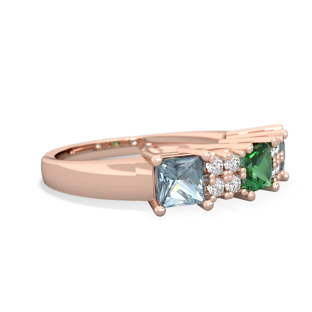 Lab Emerald Three Stone Diamond Cluster 14K Rose Gold ring R2592