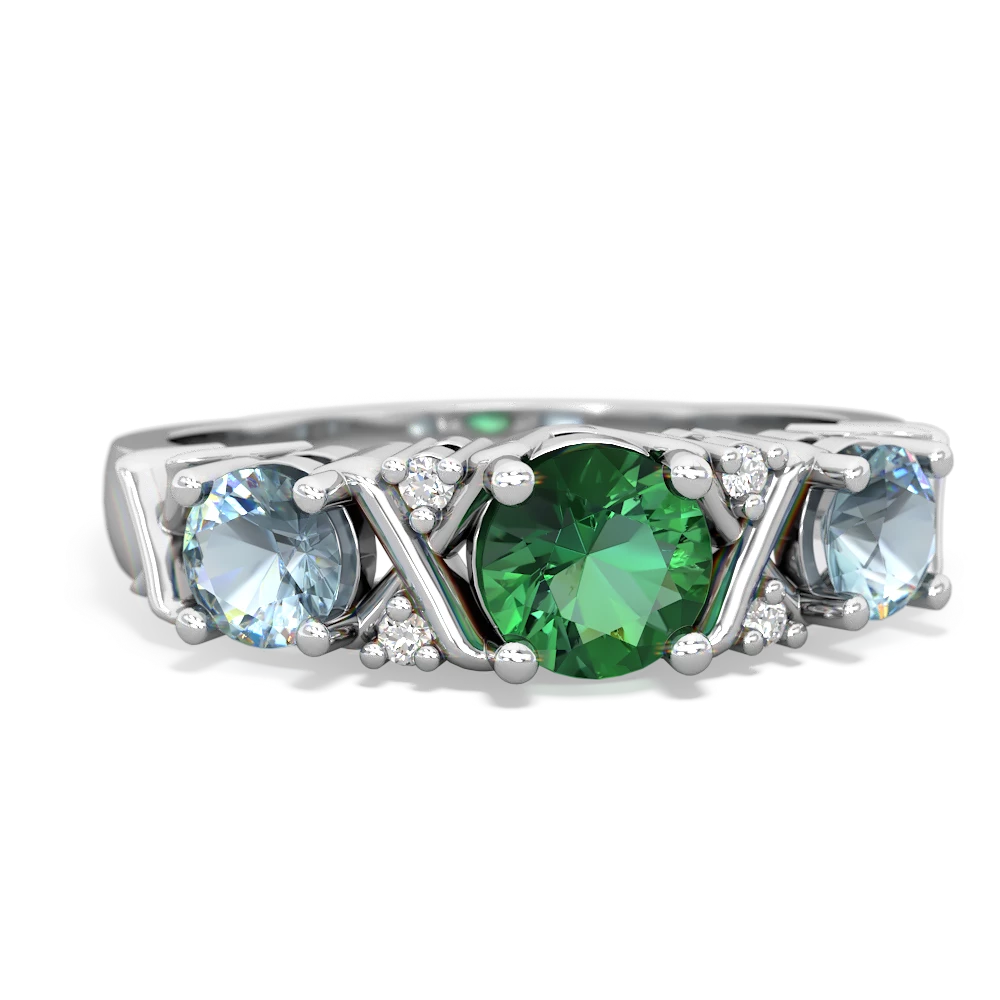 Lab Emerald Hugs And Kisses 14K White Gold ring R5016