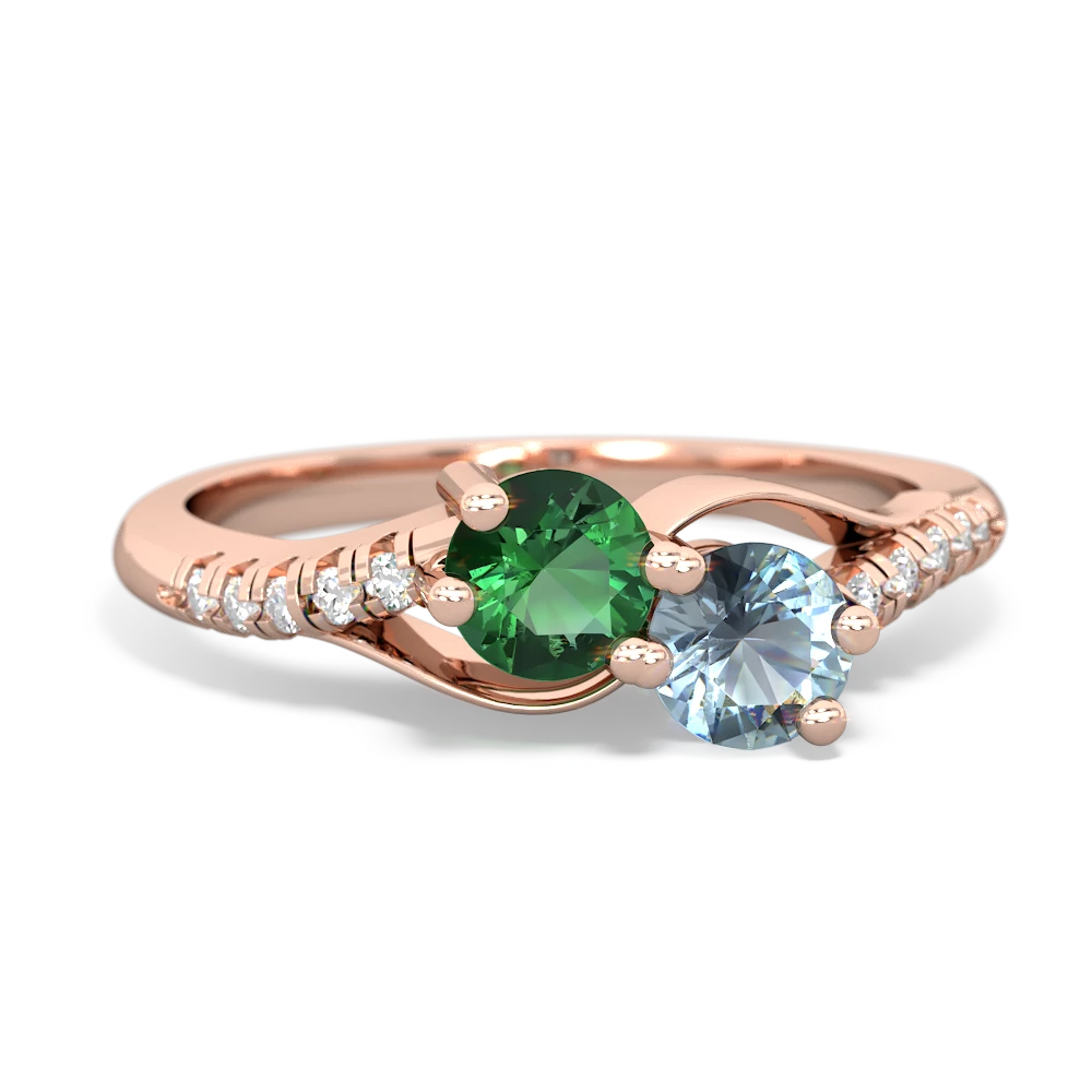 Lab Emerald Infinity Pave Two Stone 14K Rose Gold ring R5285