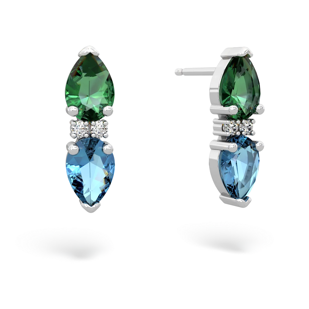 Lab Emerald Bowtie Drop 14K White Gold earrings E0865