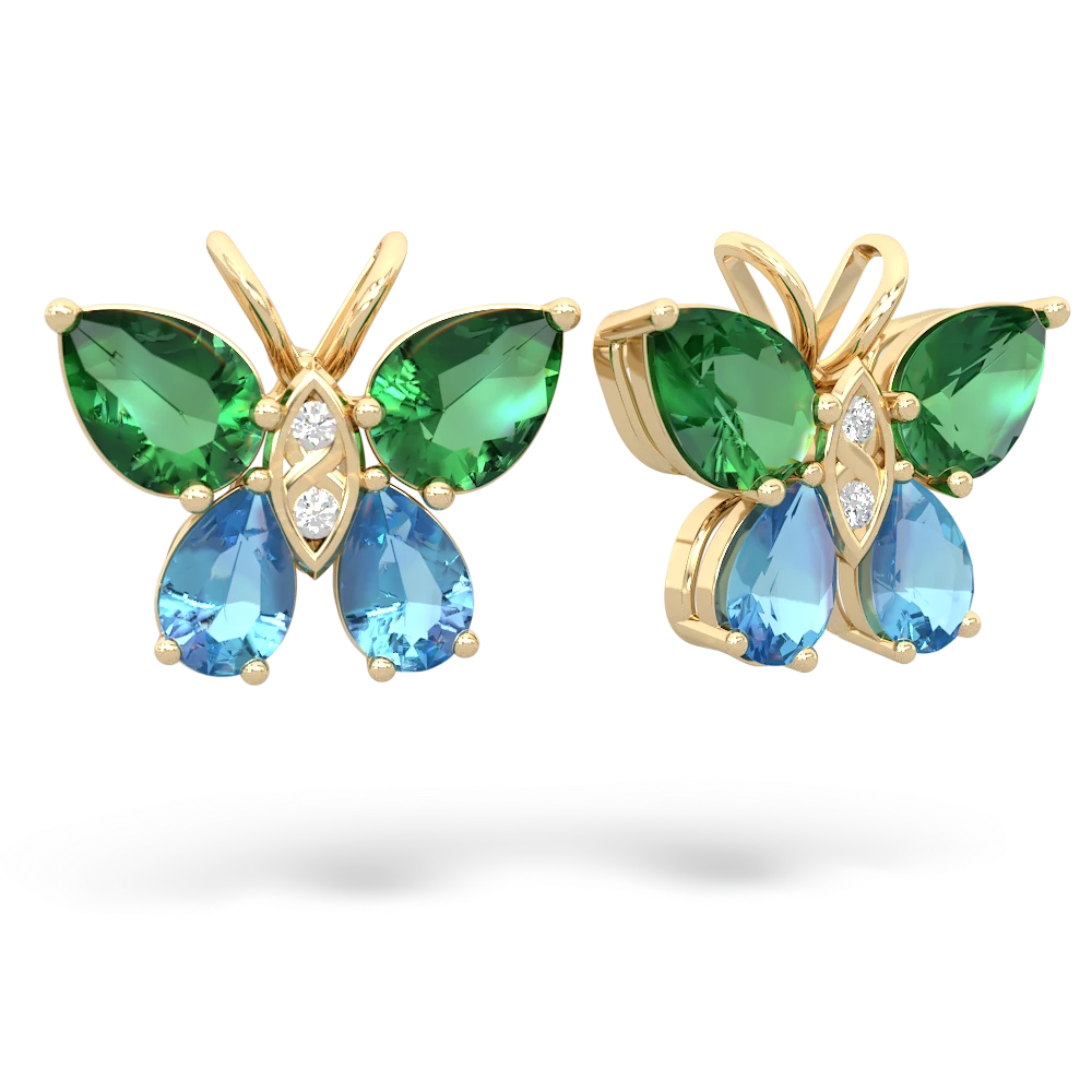 Lab Emerald Butterfly 14K Yellow Gold earrings E2215