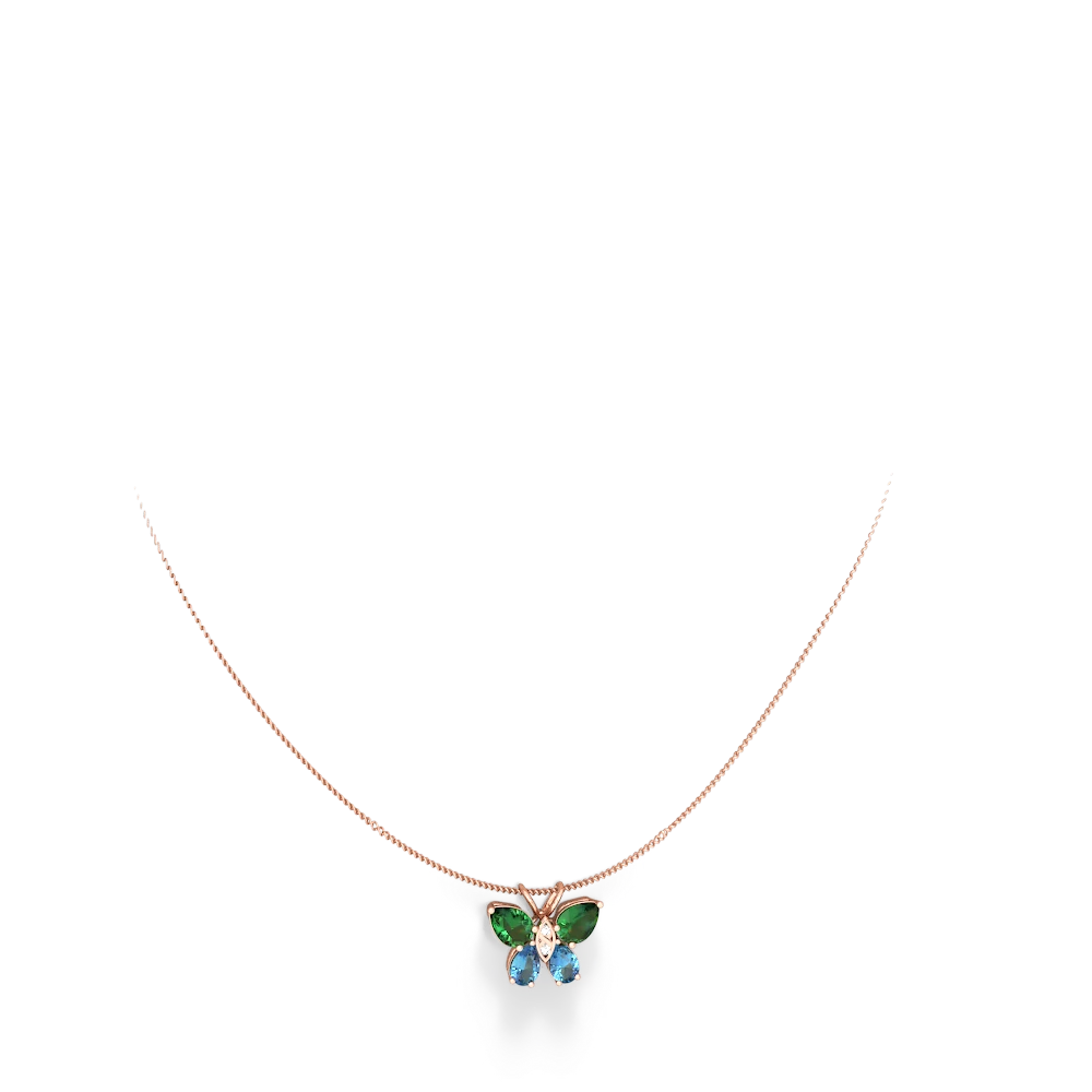 Lab Emerald Butterfly 14K Rose Gold pendant P2215