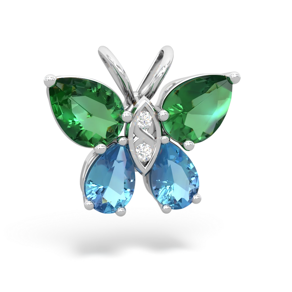 Lab Emerald Butterfly 14K White Gold pendant P2215