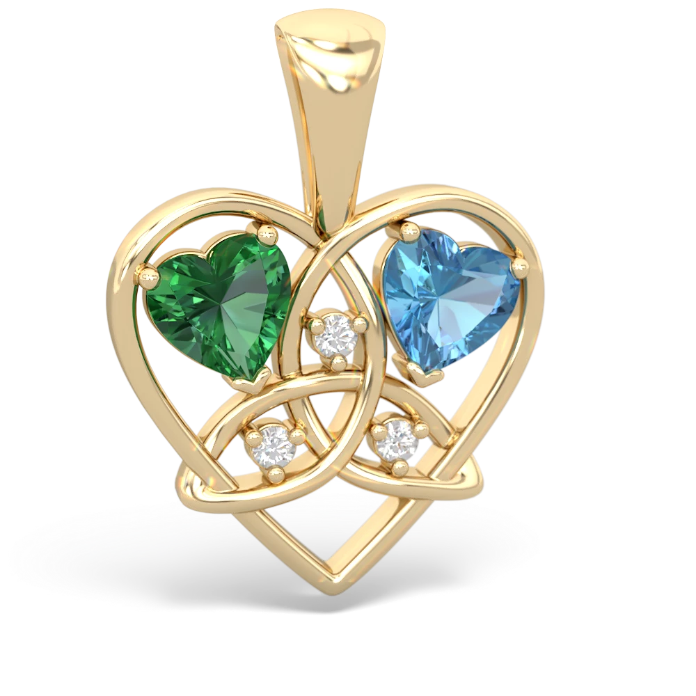 Lab Emerald Celtic Trinity Heart 14K Yellow Gold pendant P5331