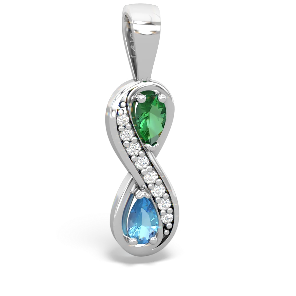 Lab Emerald Diamond Infinity 14K White Gold pendant P5390