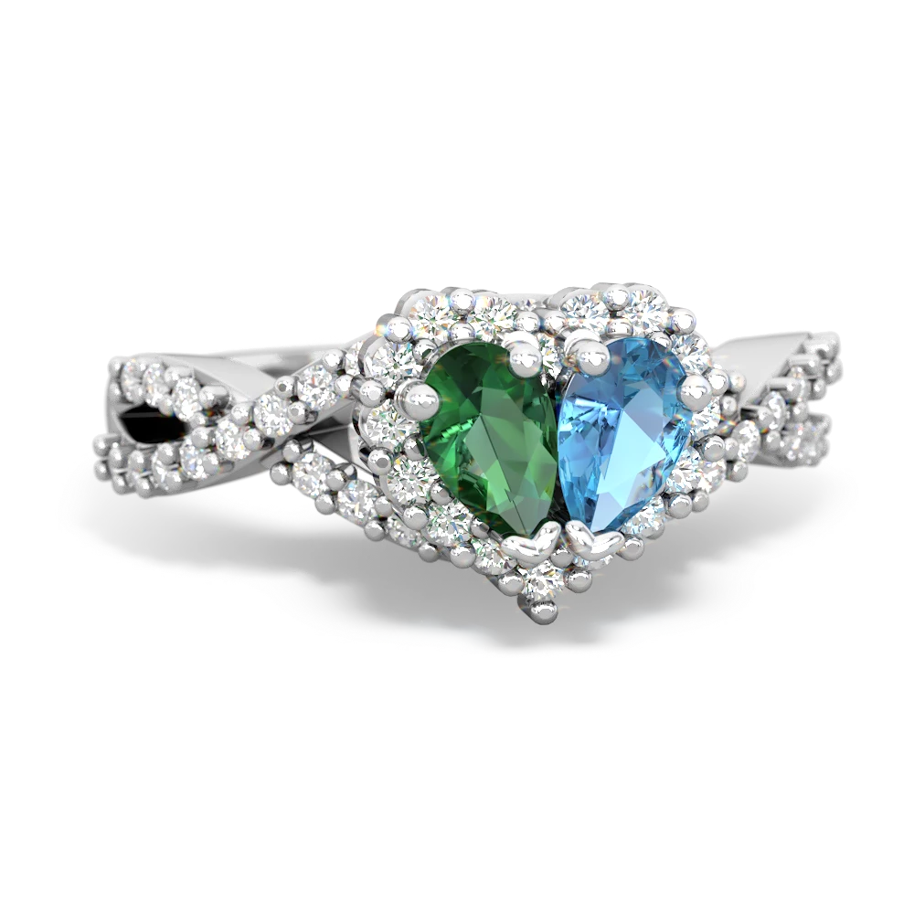 Lab Emerald Diamond Twist 'One Heart' 14K White Gold ring R2640HRT