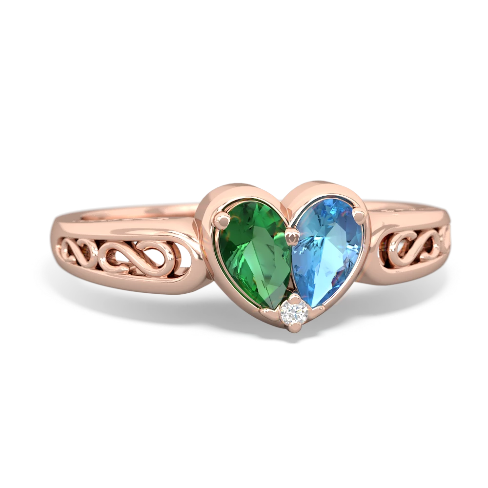 Lab Emerald Filligree 'One Heart' 14K Rose Gold ring R5070