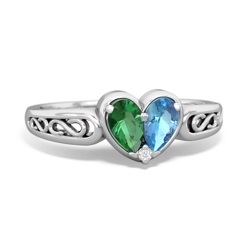 Lab Emerald Filligree 'One Heart' 14K White Gold ring R5070