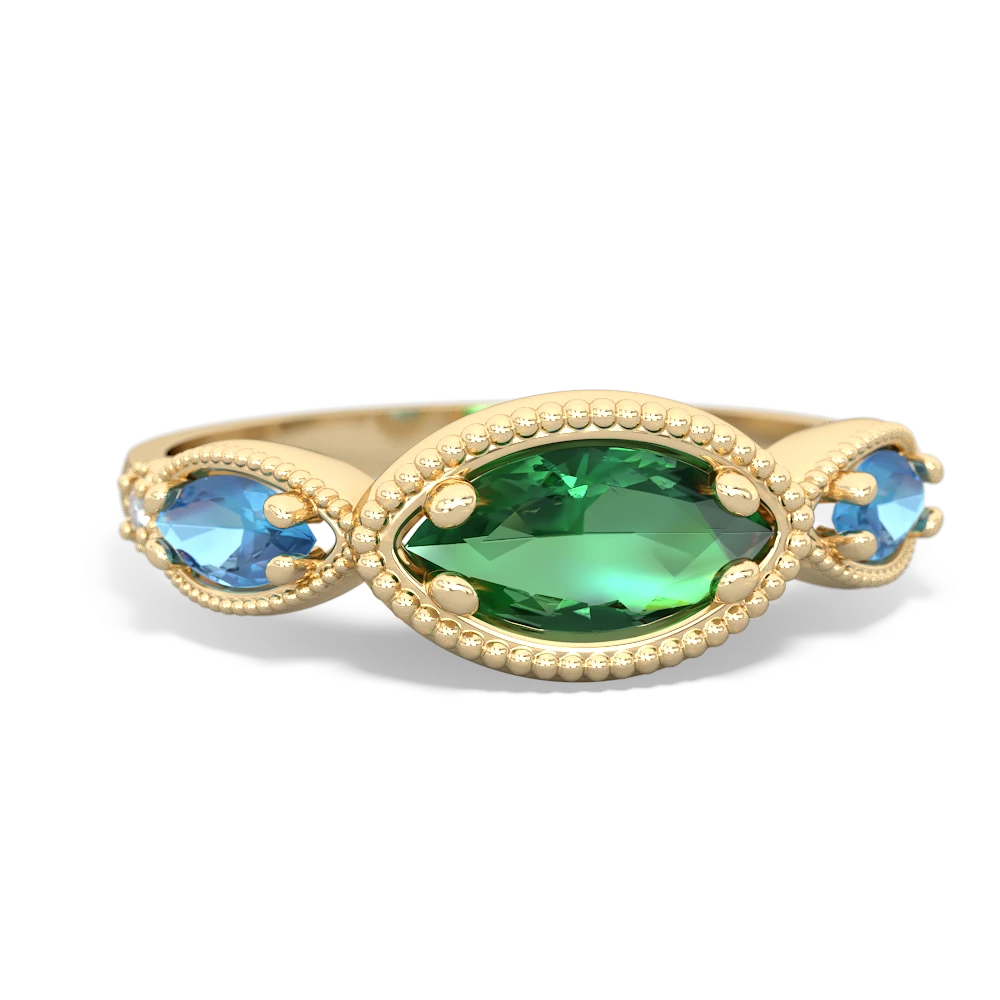 Lab Emerald Milgrain Marquise 14K Yellow Gold ring R5700