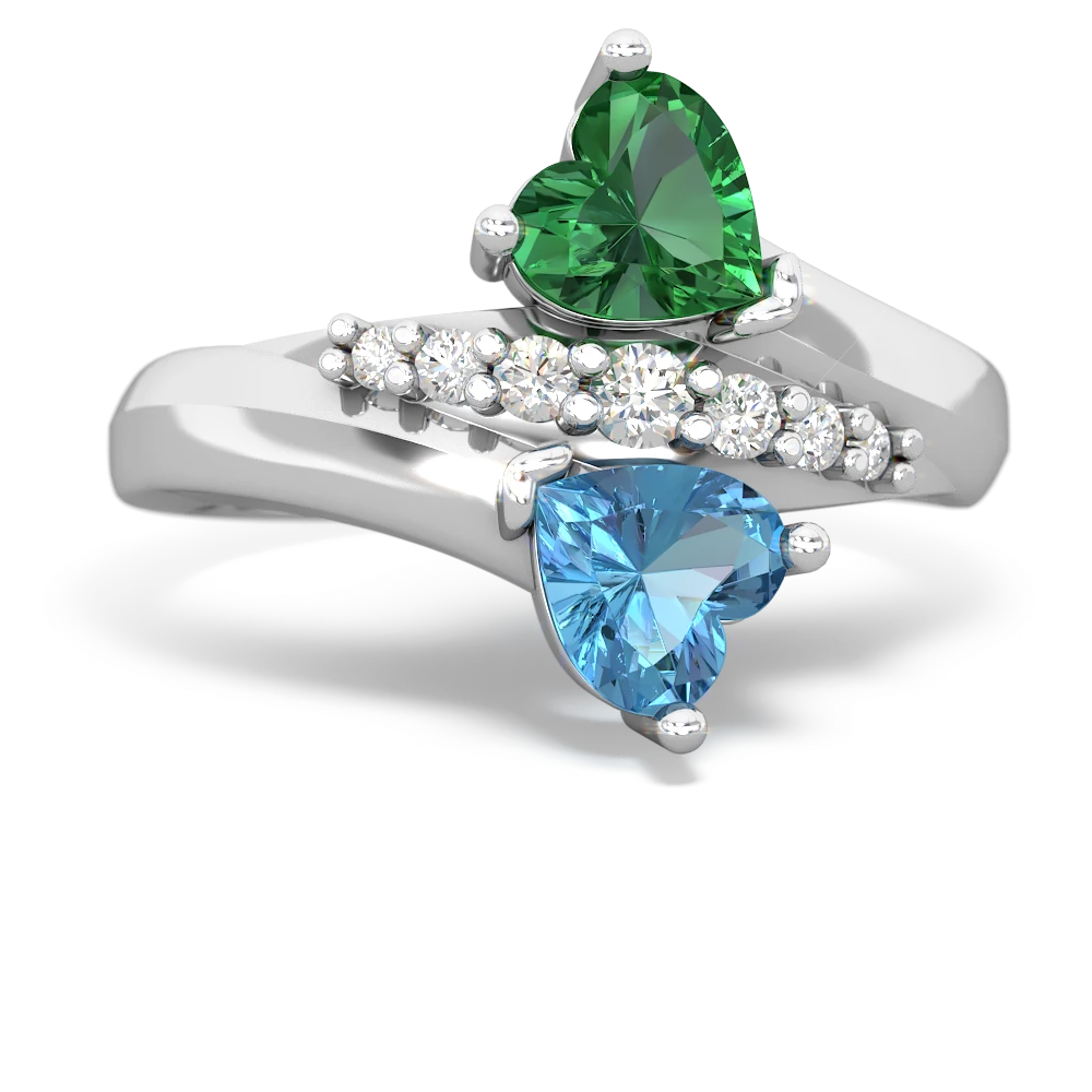 Lab Emerald Heart To Heart 14K White Gold ring R2064