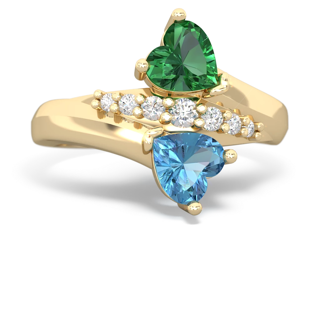 Lab Emerald Heart To Heart 14K Yellow Gold ring R2064