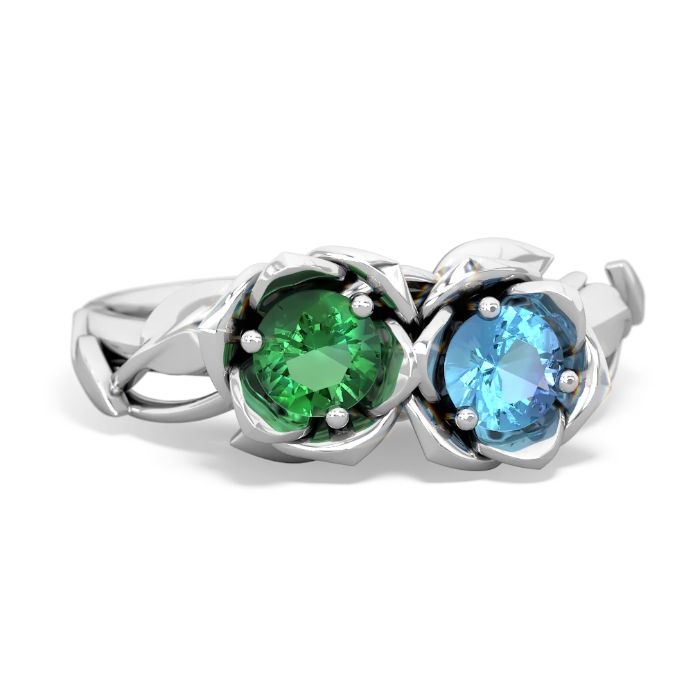 Lab Emerald Rose Garden 14K White Gold ring R5510