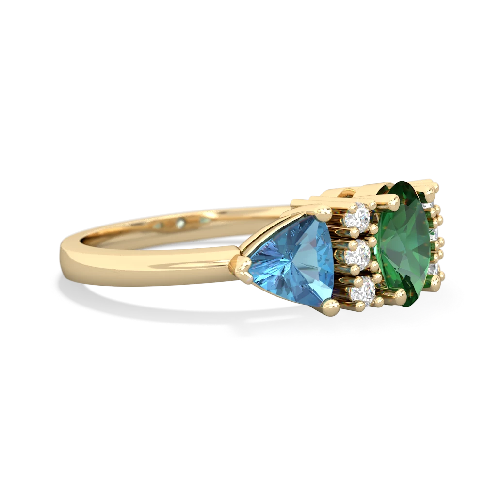 Lab Emerald Antique Style Three Stone 14K Yellow Gold ring R2186